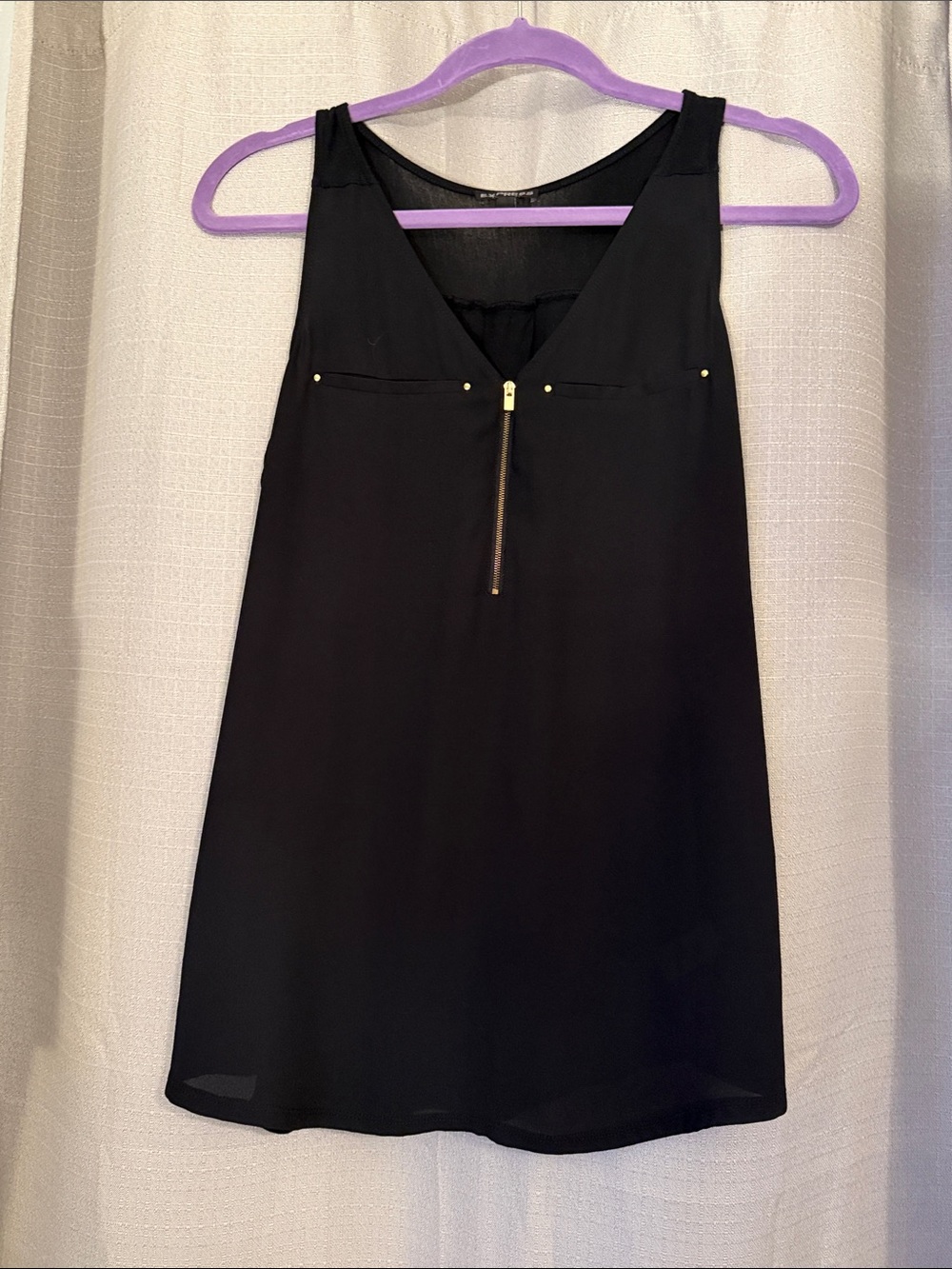 Express Black Tank Top with Gold Zip Detail